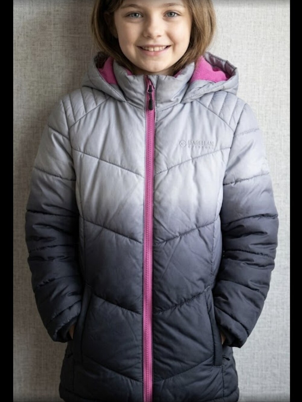 Magellan Outdoors Kids Gradient Puffer Jacket - Black and Gray Size L